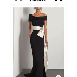 Chic Off-Shoulder Black and Cream Gown